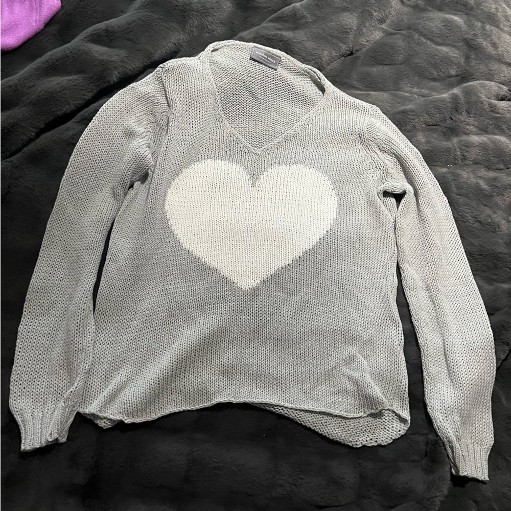 Wooden Ships Grey and White Heart Knit Sweater